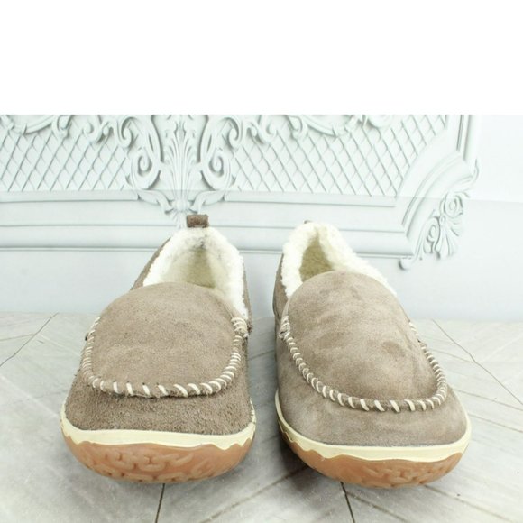 LL Bean Brown Suede Fleece Lined Mountain Moccasin Slippers Size 9 M - Picture 3 of 9